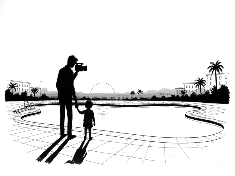 Aftersun: a father and child by a pool